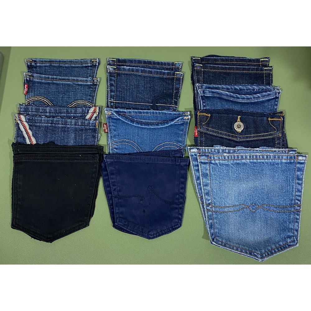 10 Pair Denim Jean Back Pockets for Quilting Arts Crafts Sew Mixed Sizes